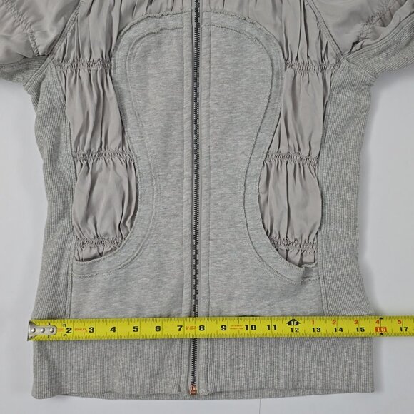 Lululemon Special Edition Rare Grey Tencel Ruching Scuba Hoodie Thumbholes Sz 4 - Picture 7 of 14
